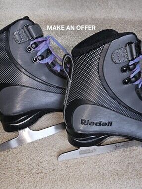 RIEDELL SOAR Size 7 Gray Ice Skate 9.33 Spiral Stainless Steel Blades